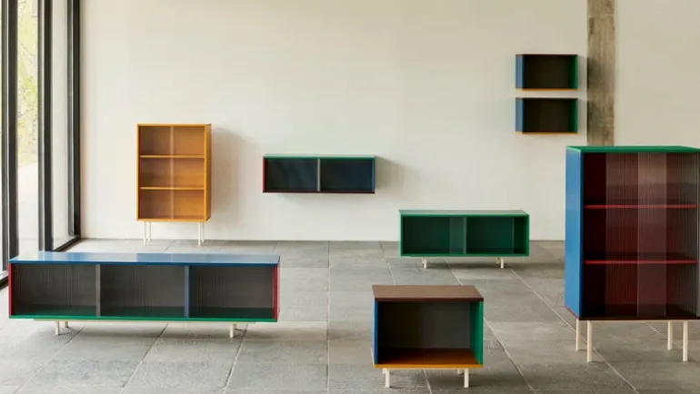 HAY Colour Cabinet w/ glass doors, tall, yellow