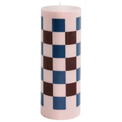 HAY Column candle, L, light pink - bordeaux - dark blue check