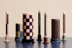 HAY Column candle, L, light pink - bordeaux - dark blue check