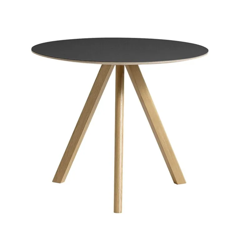 HAY CPH20 2.0 table, 90 cm, lacquered oak - black linoleum
