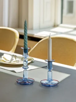 HAY Flare candleholder, medium, light blue with red rim