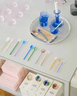 HAY Flare candleholder, medium, light blue with red rim