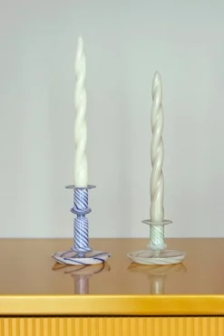 HAY Flare Stripe Milk candleholder, medium, blue