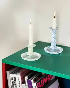 HAY Flare Stripe Milk candleholder, medium, blue