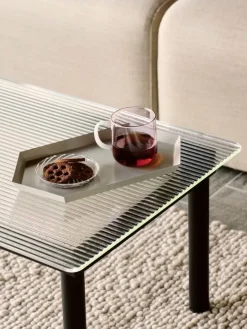 HAY Kofi table 140 x 50 cm, black lacquered oak - reeded glass