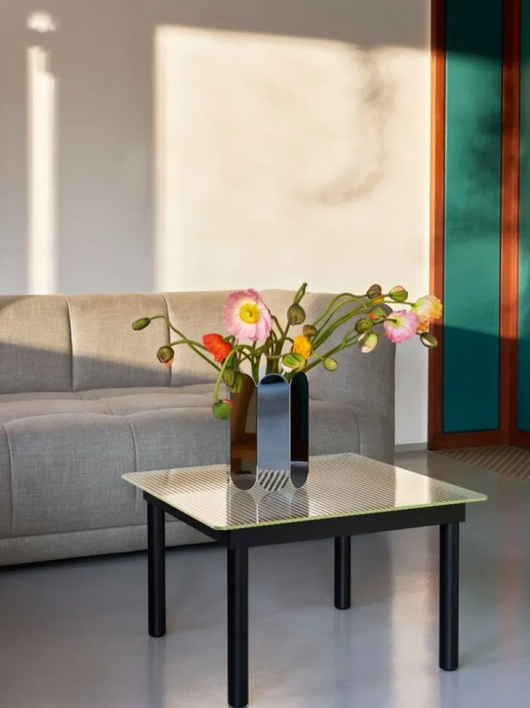 HAY Kofi table 60 x 60 cm, black lacquered oak - reeded glass