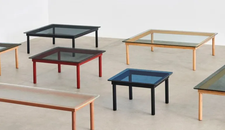 HAY Kofi table 80 x 80 cm, lacquered walnut - clear glass