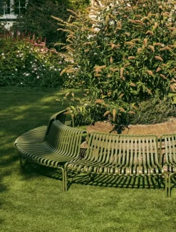 HAY Palissade Park dining bench add-on, out, sky grey