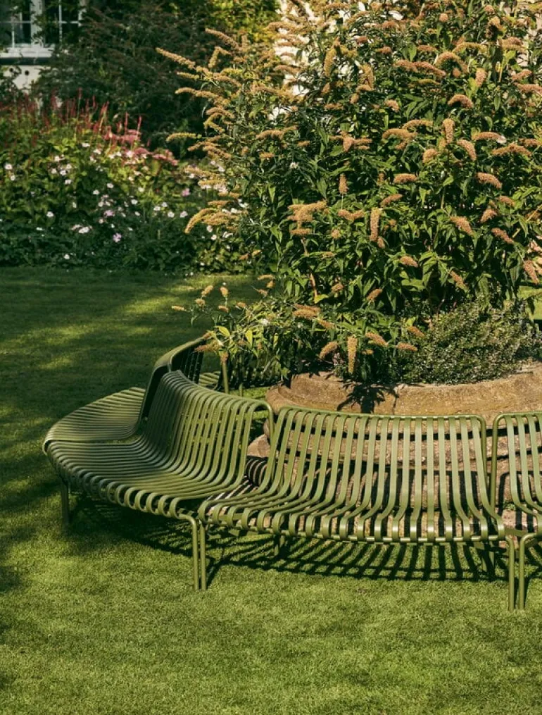 HAY Palissade Park dining bench, out-out, set of 2, olive