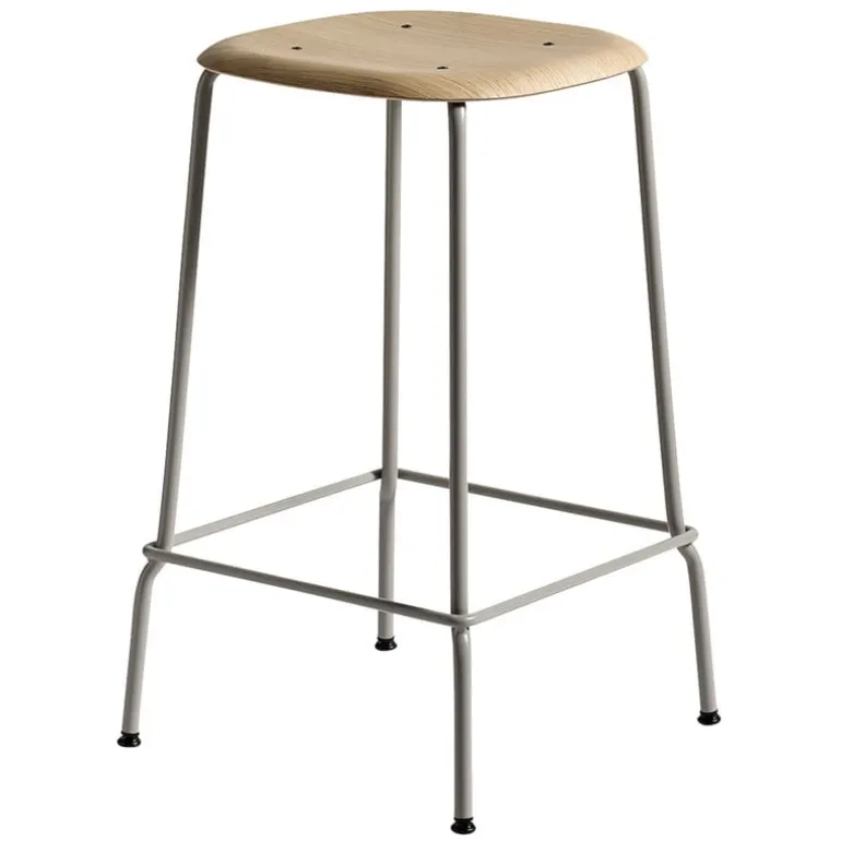HAY Soft Edge 80 bar stool 65 cm, soft grey - lacquered oak