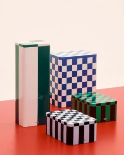 HAY Tin container, L, blue - off-white