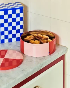 HAY Tin container, L, blue - off-white