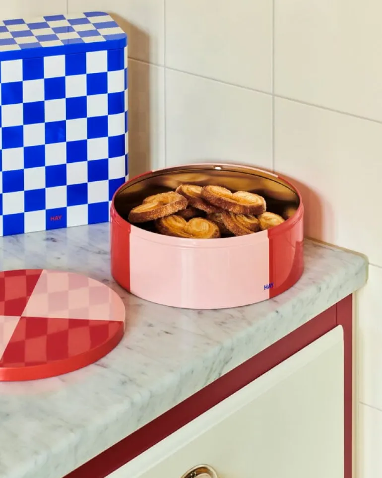 HAY Tin container, L, blue - off-white