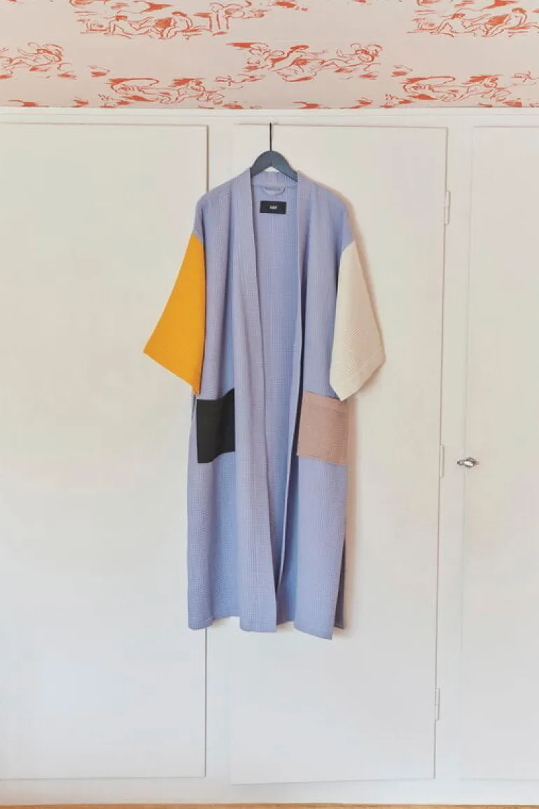 HAY Waffle bathrobe, one size, dusty blue multi