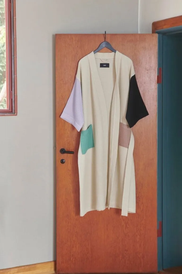 HAY Waffle bathrobe, one size, off-white multi