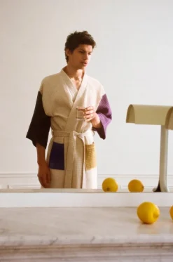 HAY Waffle bathrobe, one size, cream multi