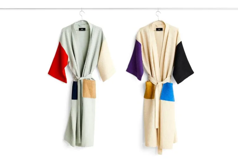 HAY Waffle bathrobe, one size, cream multi