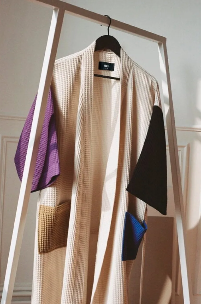 HAY Waffle bathrobe, one size, cream multi