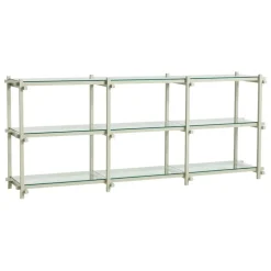 HAY Woody 2.0 shelf, low, smokey grey beech - clear glass