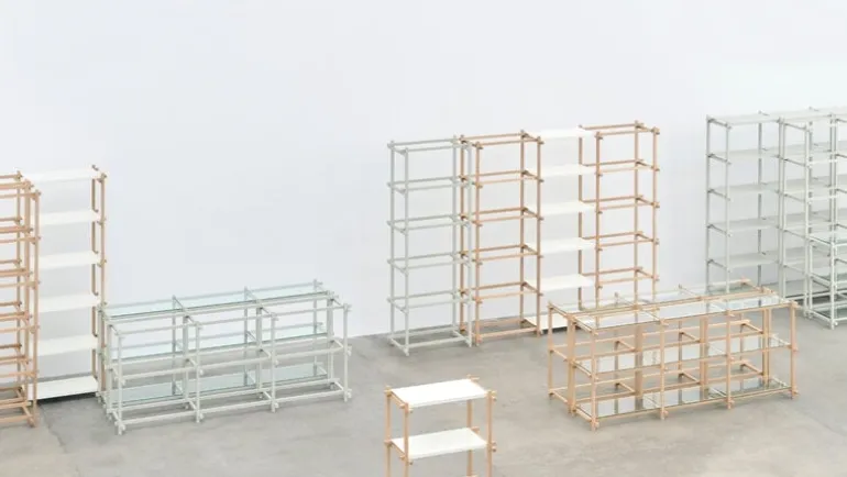 HAY Woody Column 2.0 shelf, low, smokey grey beech - smokey grey steel