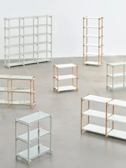 HAY Woody Column 2.0 shelf, low, smokey grey beech - clear glass