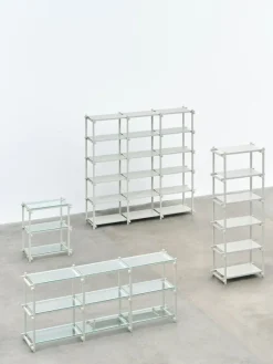 HAY Woody Column 2.0 shelf, low, smokey grey beech - clear glass