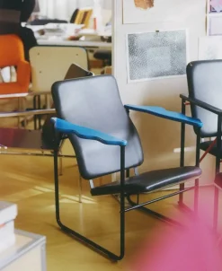 Hem Experiment lounge chair 502, blue - black leather