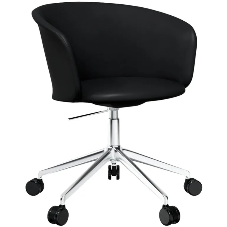 Hem Kendo swivel chair w/ castors, black leather - pol. aluminium