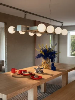 Hem Knuckle Linear chandelier, brushed aluminum