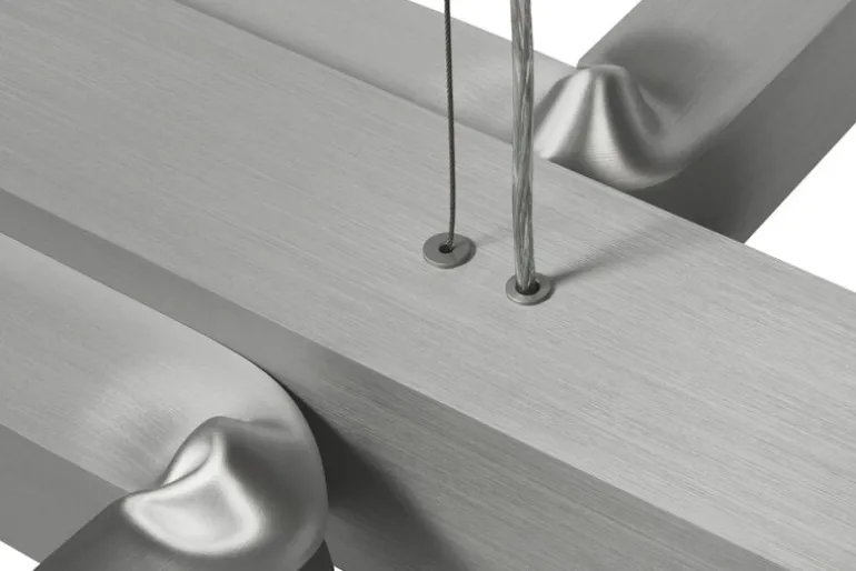 Hem Knuckle Linear chandelier, brushed aluminum