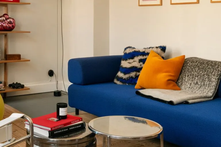 Hem Palo 2-seater chaise, left, cobalt