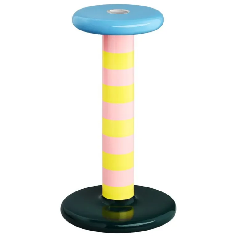 Hem Pesa candle holder, high, pink - sulfur yellow stripe