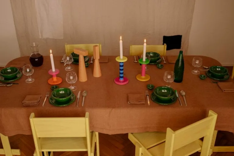 Hem Pesa candle holder, low, magenta - orange