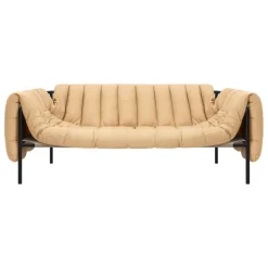 Hem Puffy 2,5 seater sofa, sand leather - black grey steel