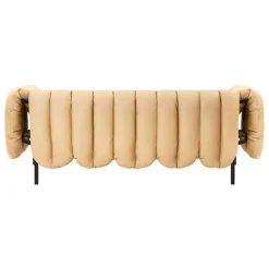 Hem Puffy 2,5 seater sofa, sand leather - black grey steel