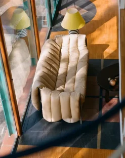 Hem Puffy 2,5 seater sofa, sand leather - stainless steel