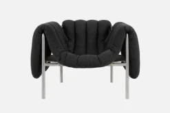 Hem Puffy lounge chair, anthracite - stainless steel