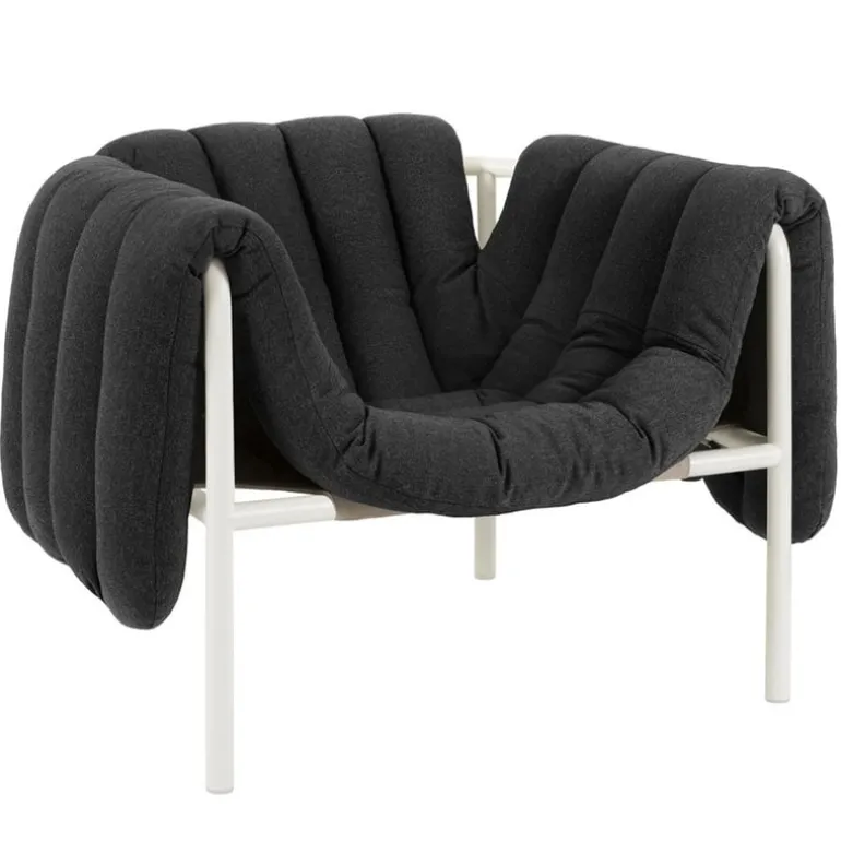 Hem Puffy lounge chair, anthracite - cream steel