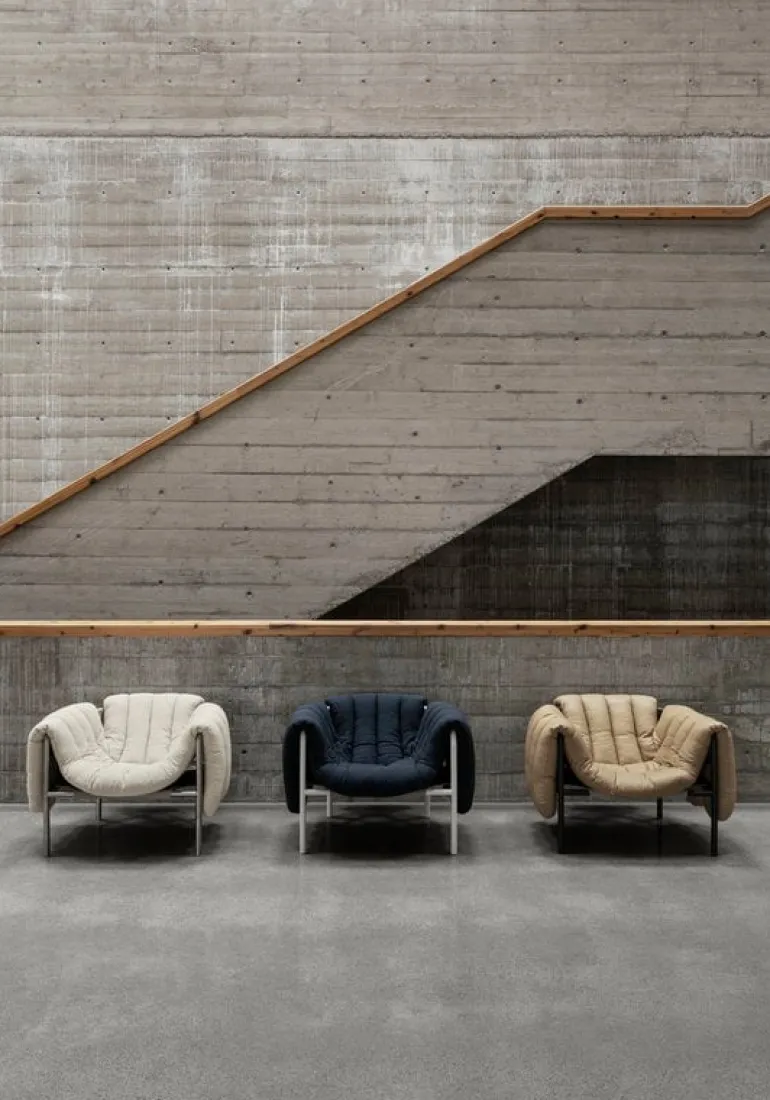 Hem Puffy lounge chair, anthracite - cream steel