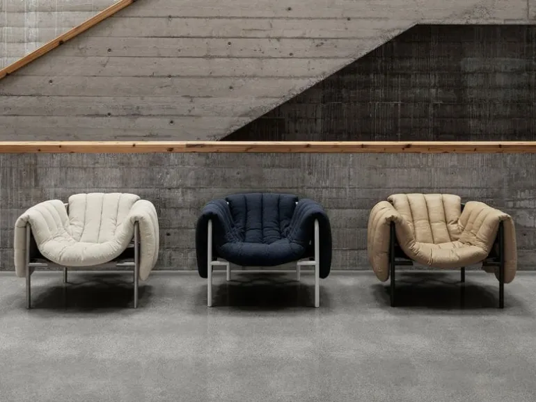 Hem Puffy lounge chair, anthracite - cream steel