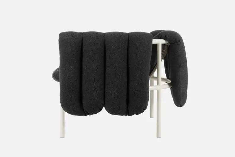 Hem Puffy lounge chair, anthracite - cream steel