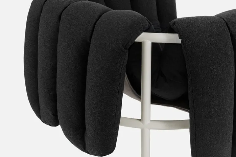 Hem Puffy lounge chair, anthracite - cream steel