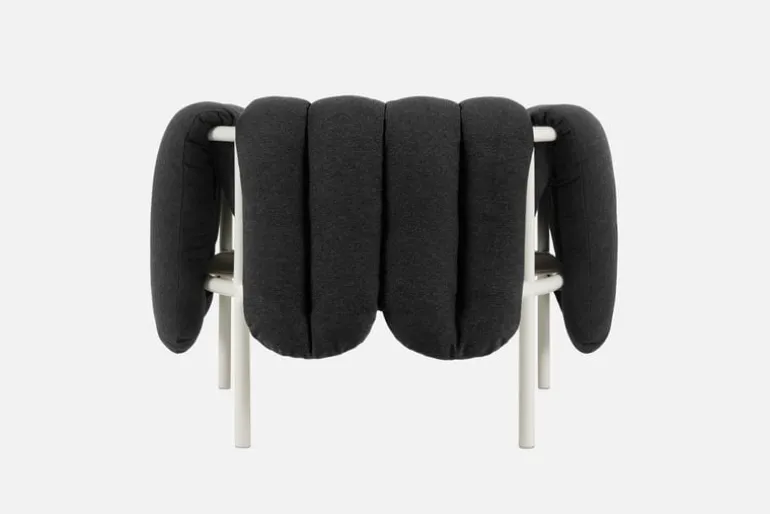 Hem Puffy lounge chair, anthracite - cream steel