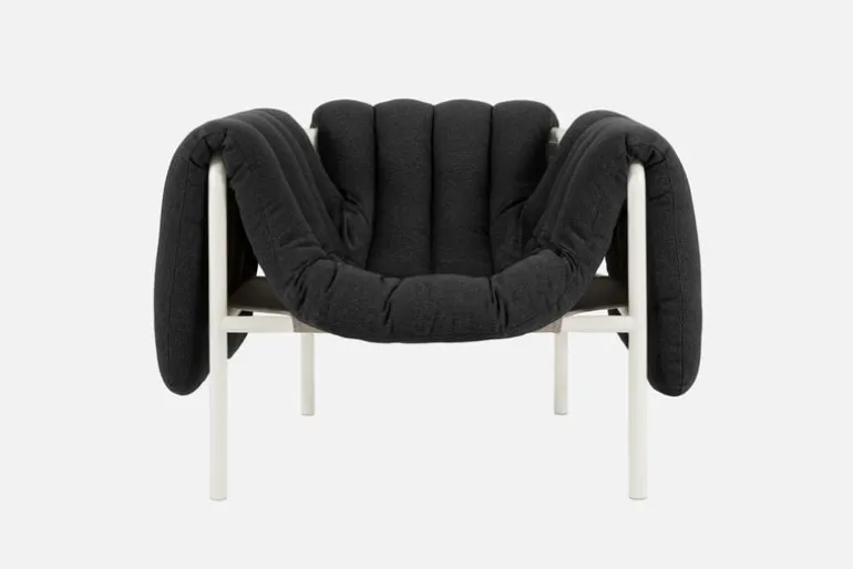 Hem Puffy lounge chair, anthracite - cream steel