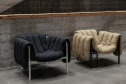 Hem Puffy lounge chair, anthracite - cream steel