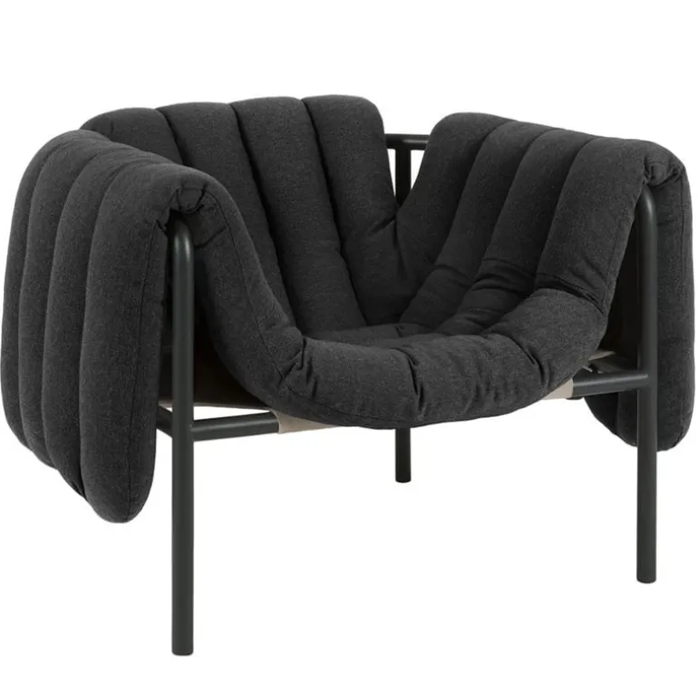 Hem Puffy lounge chair, anthracite - black grey steel