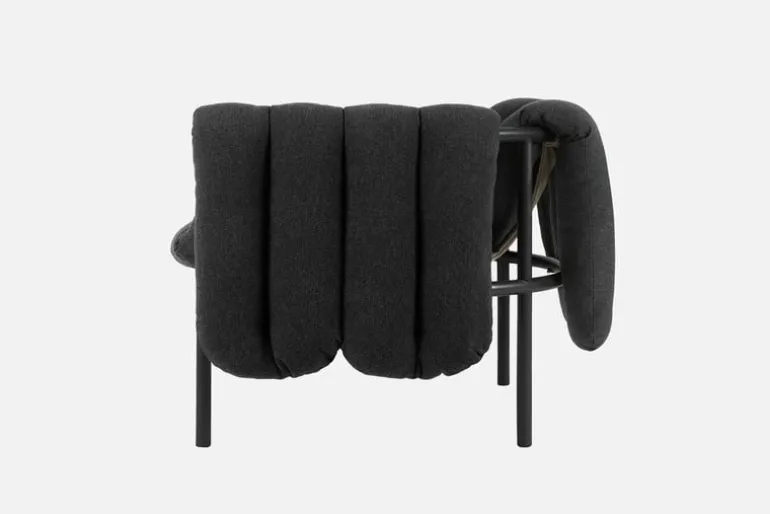 Hem Puffy lounge chair, anthracite - black grey steel