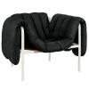 Hem Puffy lounge chair, black leather - cream steel