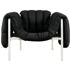 Hem Puffy lounge chair, black leather - cream steel