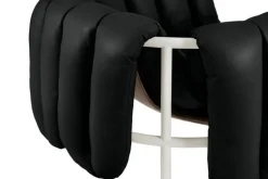 Hem Puffy lounge chair, black leather - cream steel